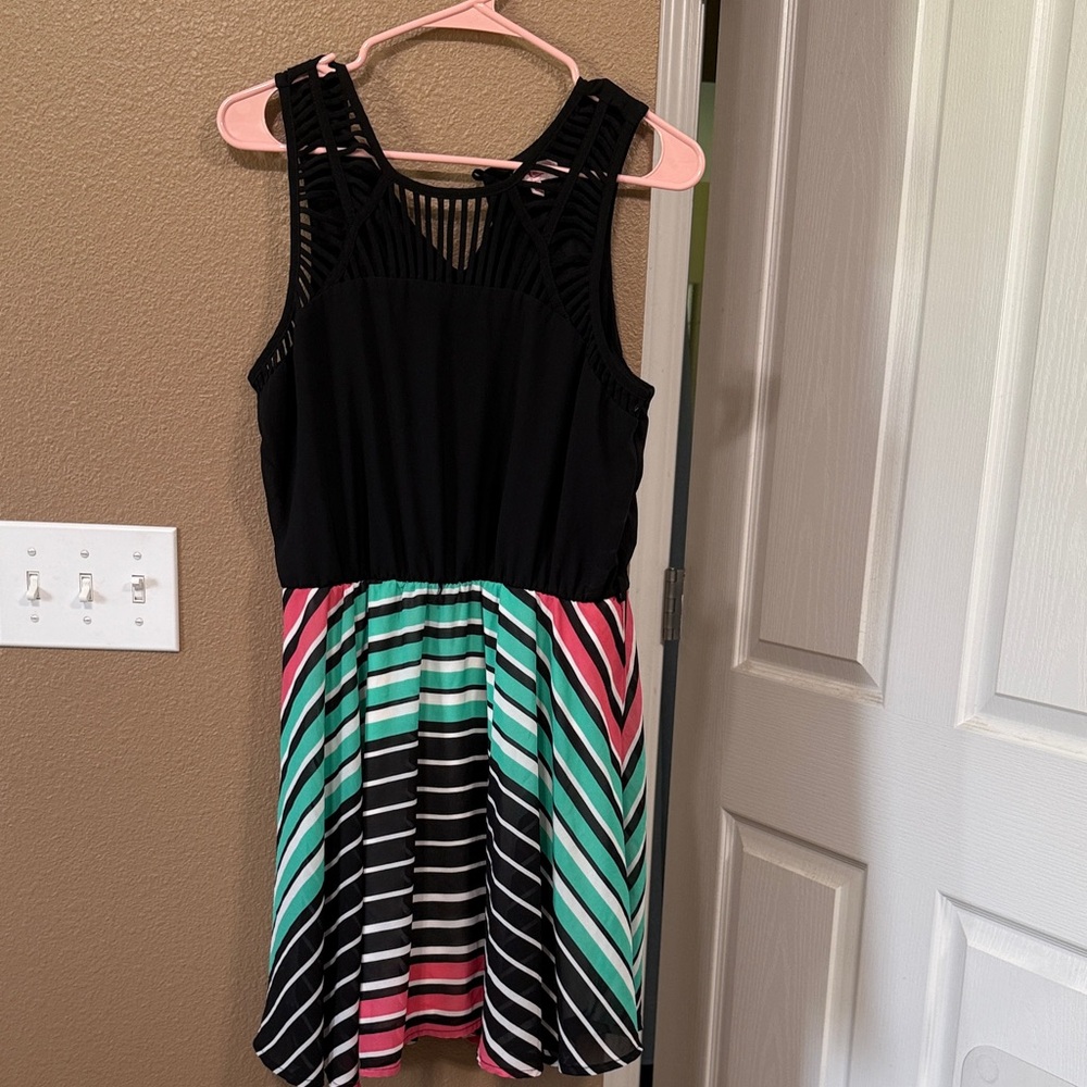 🥳 7/ $10!! Candie's Black and Multicolor Striped Kids Dress